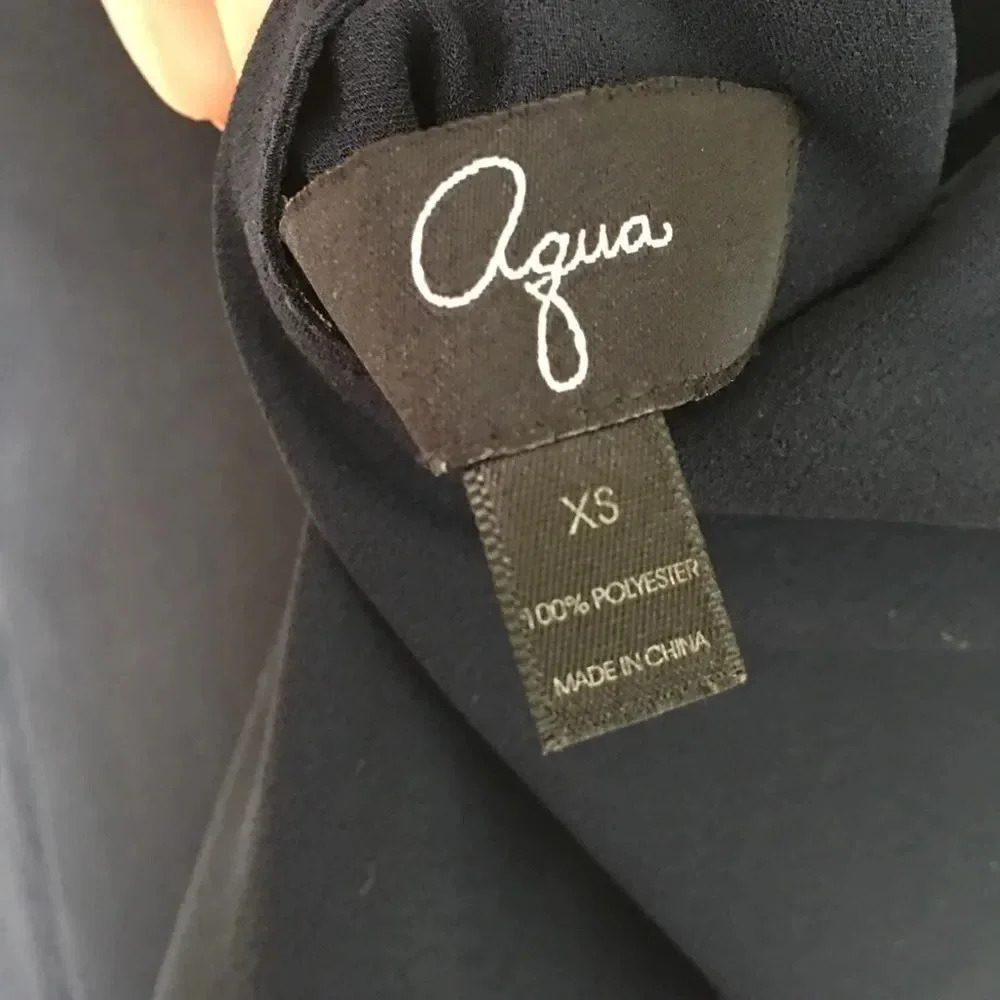 AQUA Navy Satin‎ Trim Cut Out Short Sleeve Top - Picture 6 of 6